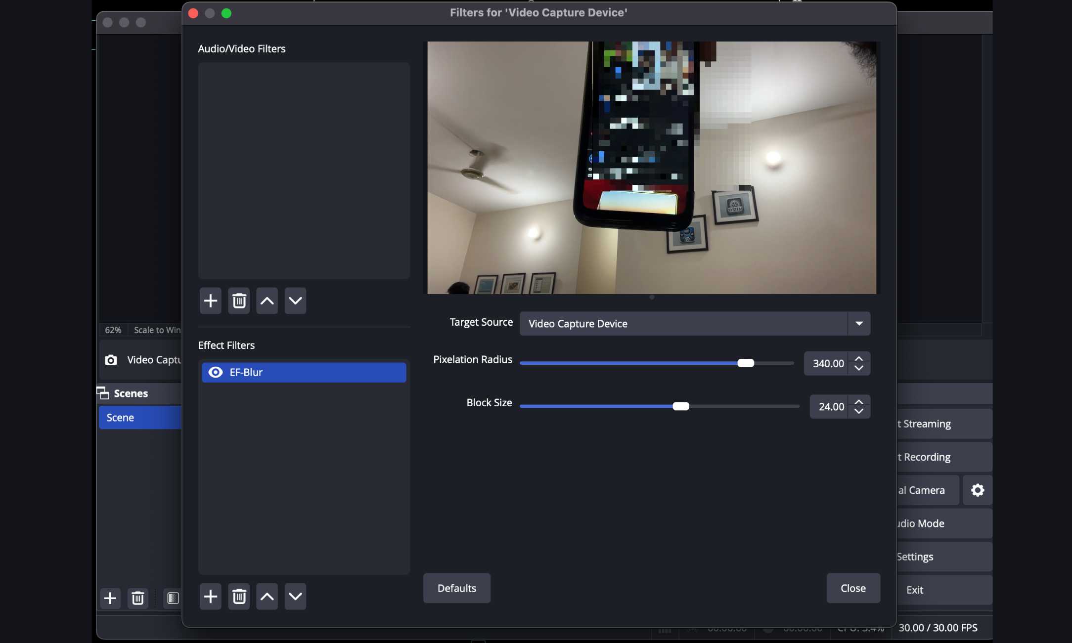 dynamic pixelation effect for obs